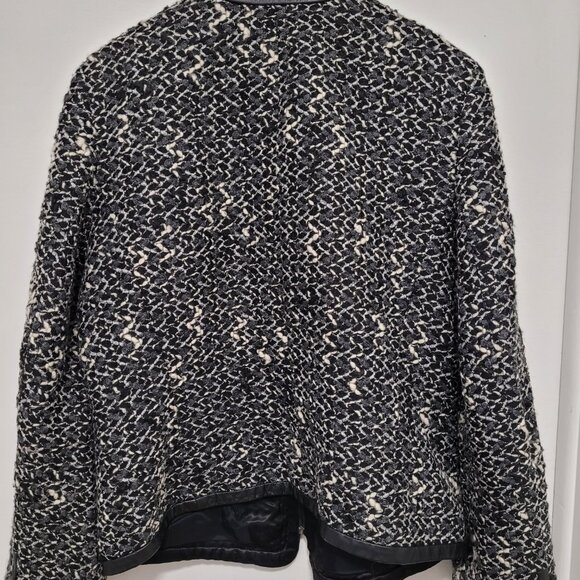 Dana Buchman Blazer Women Plus Sz 16 Zipper Tweed Boucle Wool Trim Leather - Picture 5 of 13